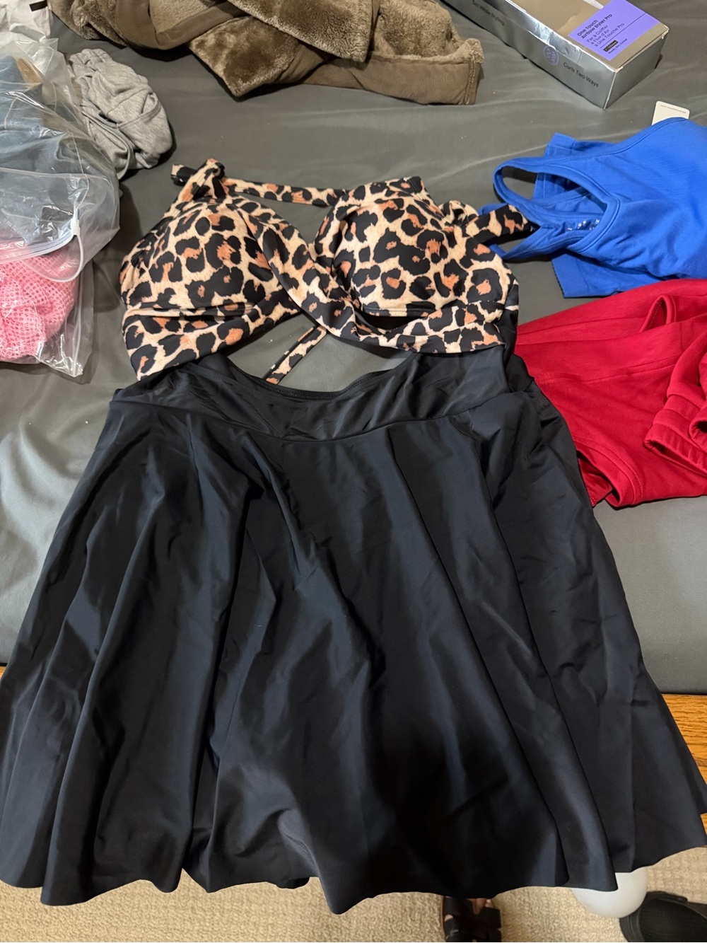 Leopard Print & Black One-Piece Swim Dress